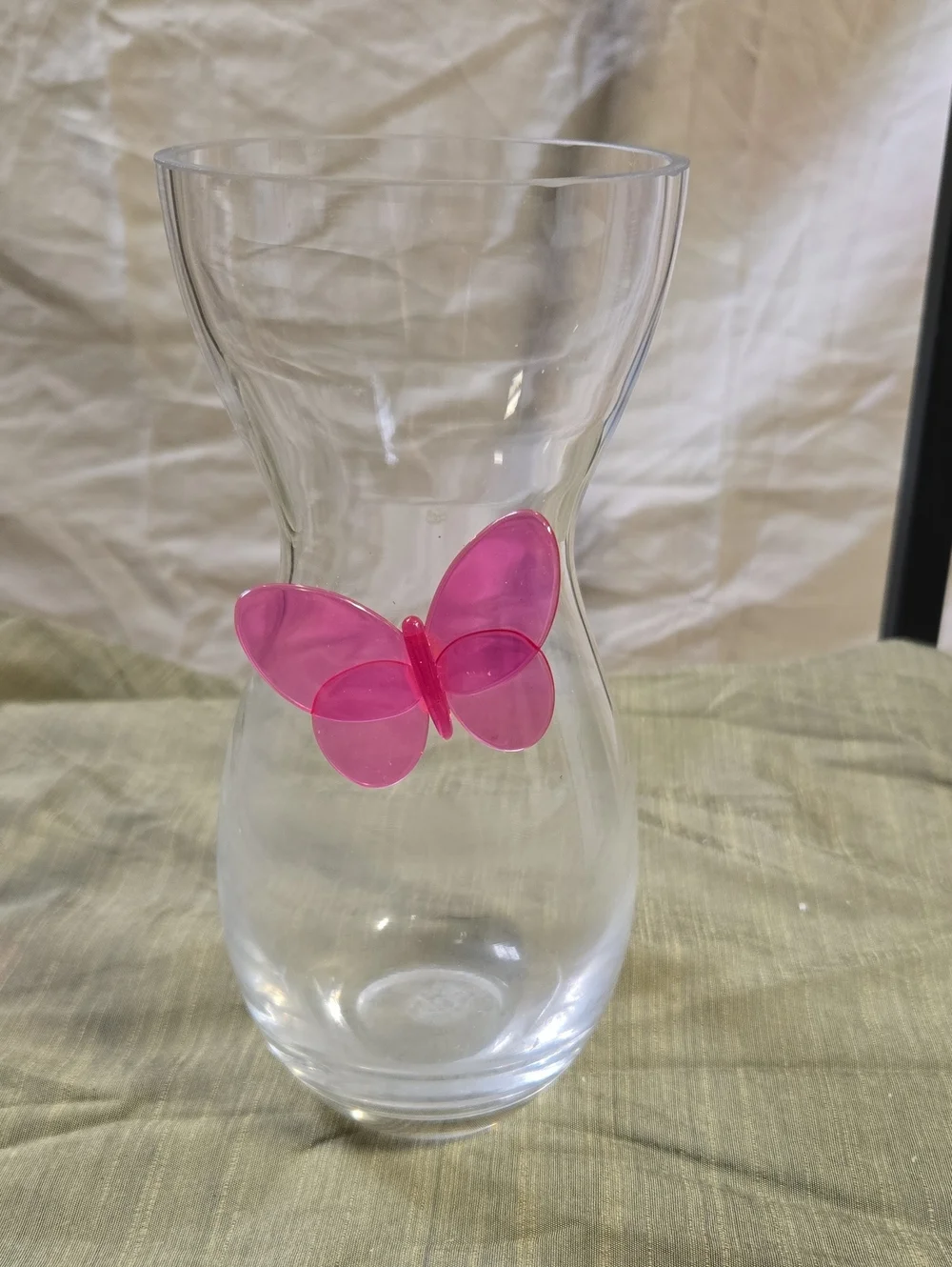 Clear Glass Vase with Pink Butterfly Accent - Decorative Home Vase